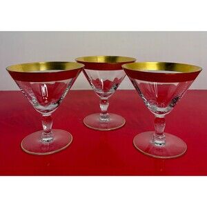 3 Tiffin Franciscan MINTON‎ Optic Glass Gold Encrusted Champagne Sherbet